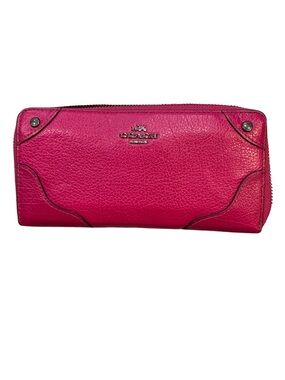 Coach Mickie Accordion Zip Around Wallet Pebbled Leather F52645 Pink
